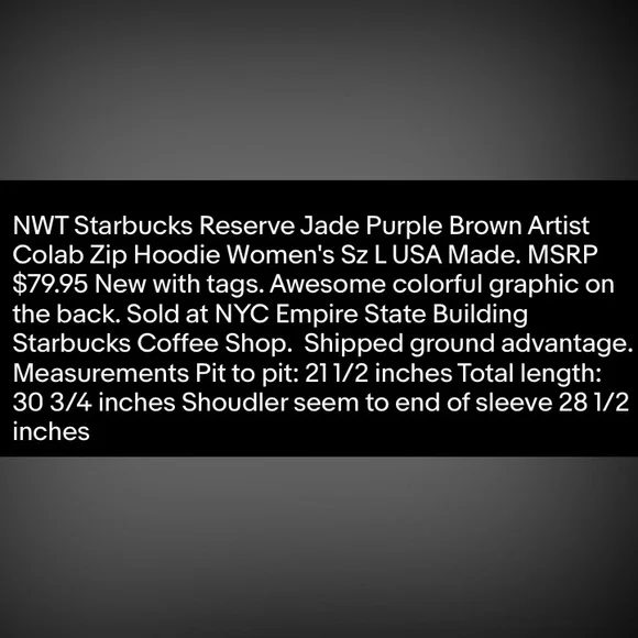 Starbucks Reserve Jade Purple Brown Artist colab zip hoodie size L unisex - Picture 7 of 7